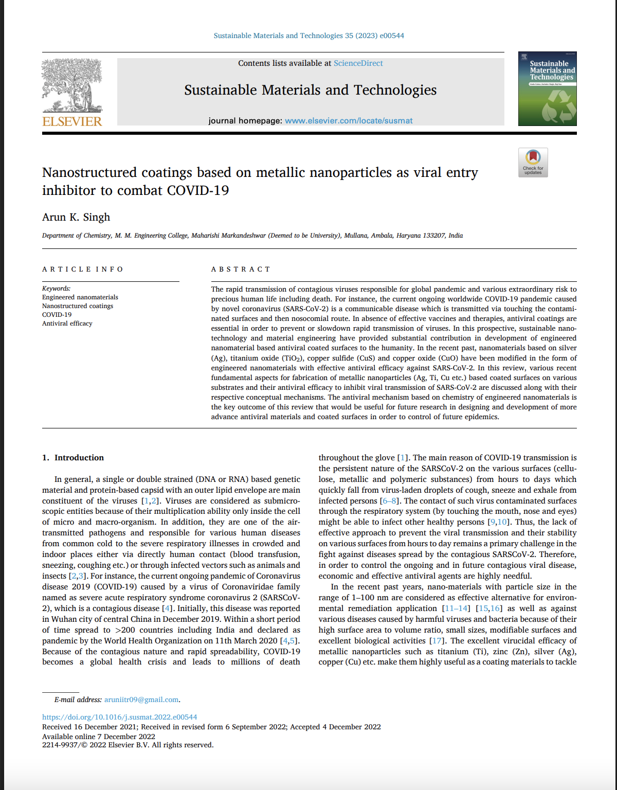 Nanostructured coatings based on metallic nanoparticles as viral entry inhibitor to combat COVID-19