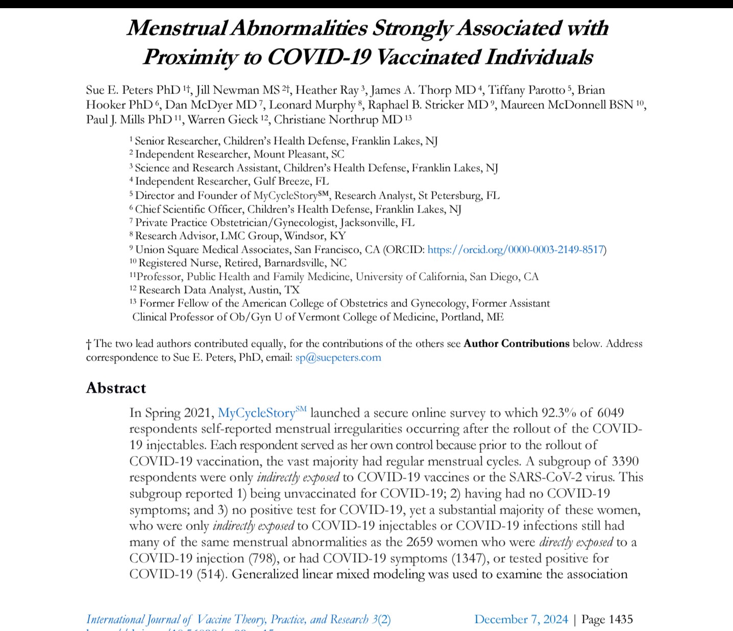  Menstrual Abnormalities Strongly Associated with Proximity to COVID-19 Vaccinated Individuals